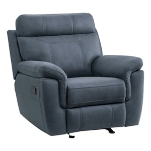 Pemberly Row 38&quot Manual Glider Reclining Accent Chair in Blue Microfiber Wood