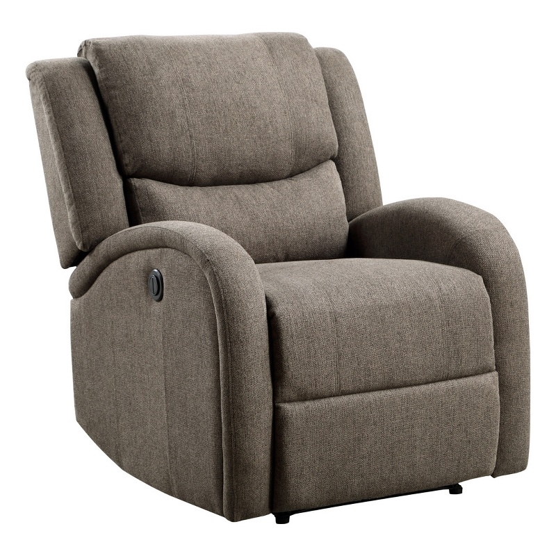 Pemberly Row 38 Inch Power Reclining Accent Chair in Brown Chenille Solid Wood