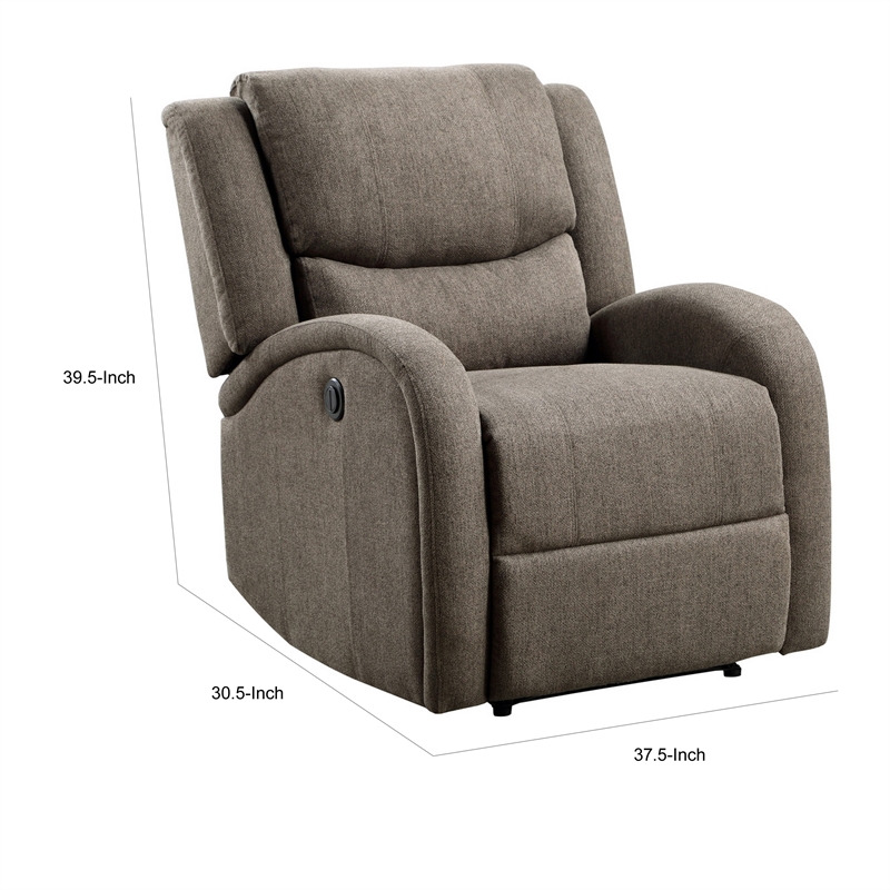 Pemberly Row 38 Inch Power Reclining Accent Chair in Brown Chenille Solid Wood