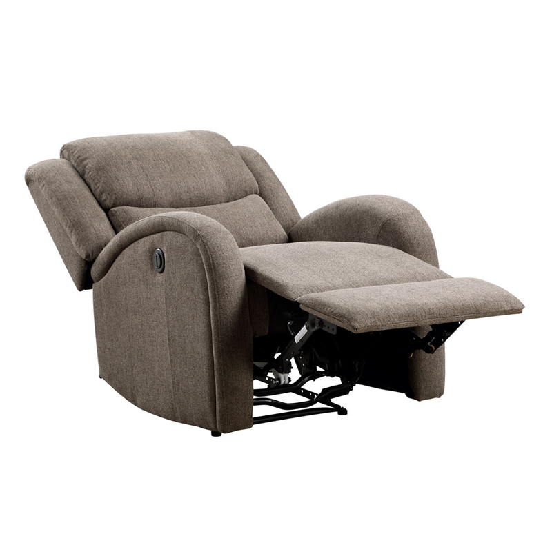 Pemberly Row 38 Inch Power Reclining Accent Chair in Brown Chenille Solid Wood