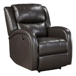Pemberly Row 38&quot Power Reclining Accent Chair in Brown Faux Leather Solid Wood