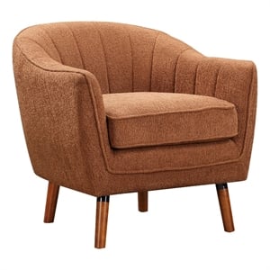 Pemberly Row 31&quot Plush Accent Chair Armchair in Rust Polyester Brown Solid Wood