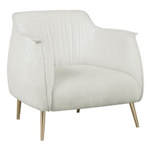 Pemberly Row 33&quot Accent Chair Armchair in Soft White Boucle Gold Metal Wood