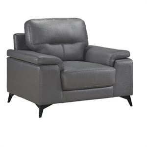 Pemberly Row 36&quot Accent Chair in Dark Gray Top Grain and Faux Leather Metal Legs