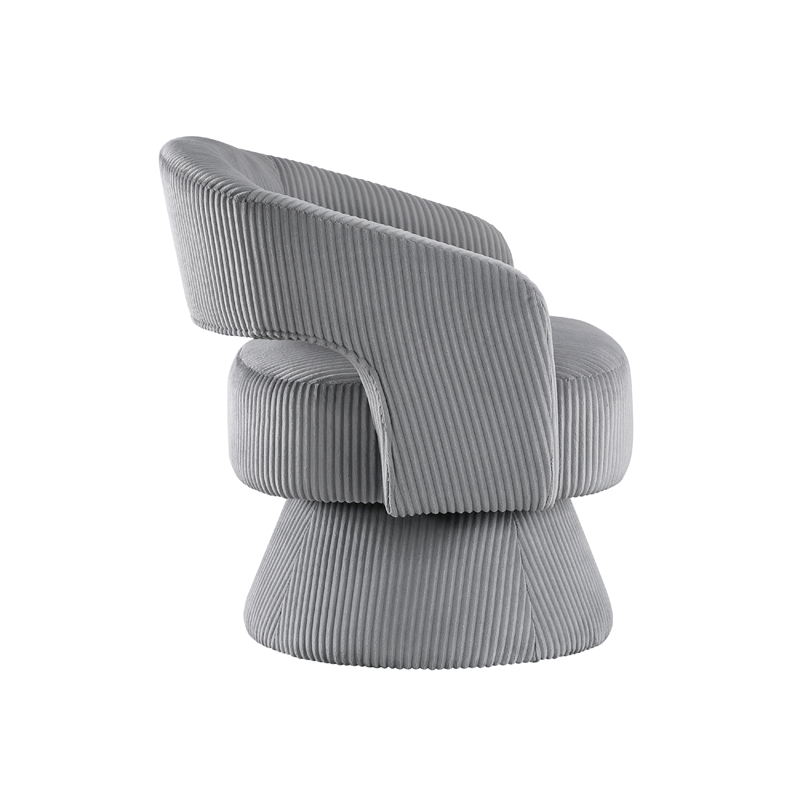 Pemberly Row Swivel Accent Chair in Dark Gray Corduroy Round Metal Swivel Base