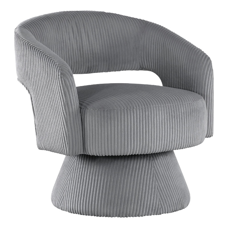 Pemberly Row Swivel Accent Chair in Dark Gray Corduroy Round Metal Swivel Base