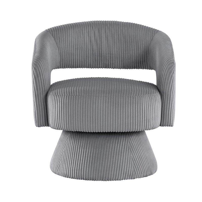 Pemberly Row Swivel Accent Chair in Dark Gray Corduroy Round Metal Swivel Base