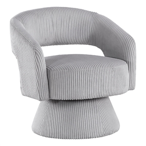 Pemberly Row Swivel Accent Chair in Gray Corduroy Round Metal Swivel Base
