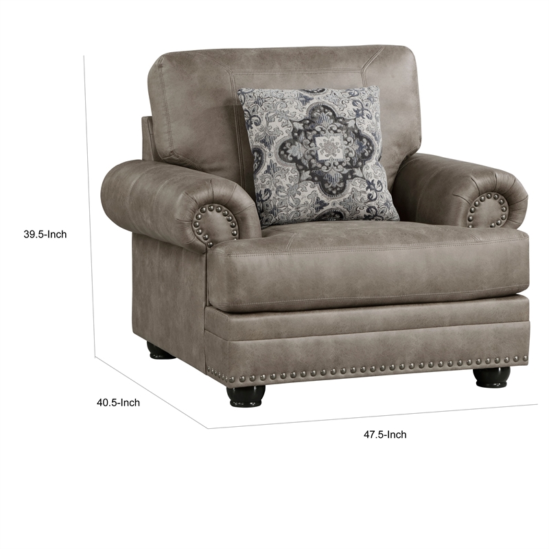 Pemberly Row 41 Inch Accent Chair in Taupe Brown Microfiber 1 Decor Pillow Wood