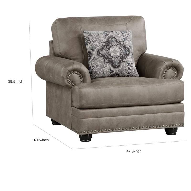 Pemberly Row 41 Inch Accent Chair in Taupe Brown Microfiber 1 Decor Pillow Wood