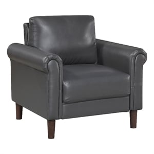 Pemberly Row Accent Chair with Rolled Arms Midcentury in Dark Gray Faux Leather