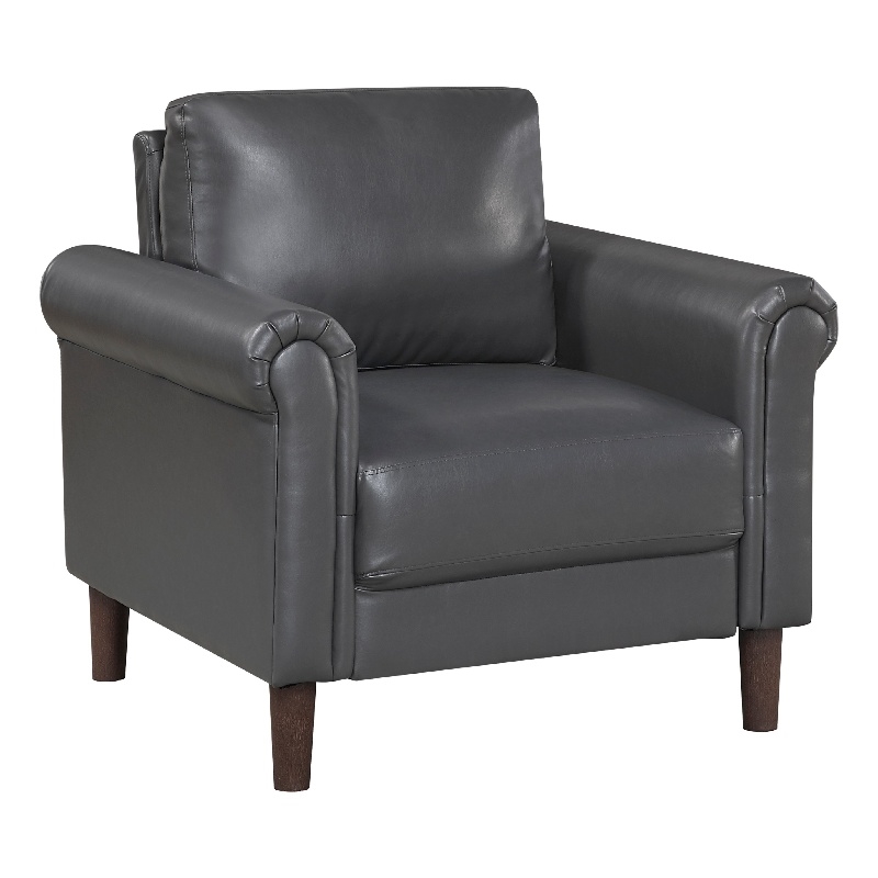 Pemberly Row Accent Chair with Rolled Arms Midcentury in Dark Gray Faux Leather