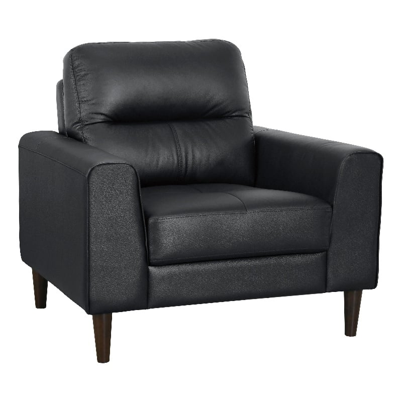 Pemberly Row 37 Inch Accent Chair in Black Top Grain and Faux Leather Solid Wood