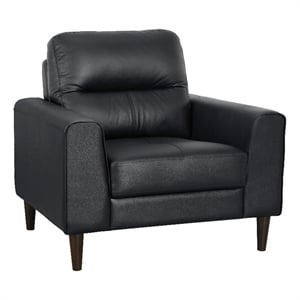 Pemberly Row 37 Inch Accent Chair in Black Top Grain and Faux Leather Solid Wood