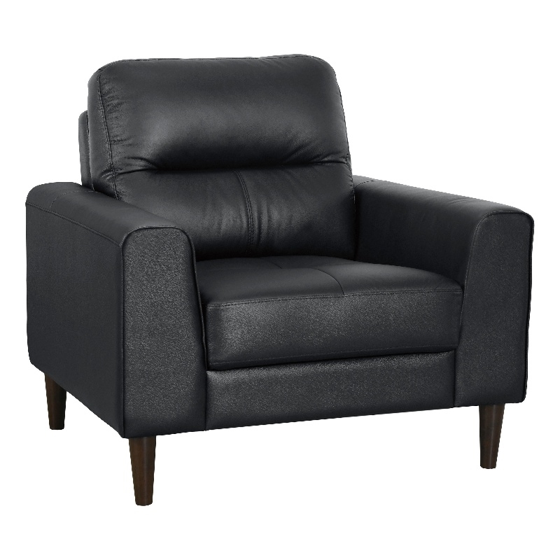 Pemberly Row 37 Inch Accent Chair in Black Top Grain and Faux Leather Solid Wood