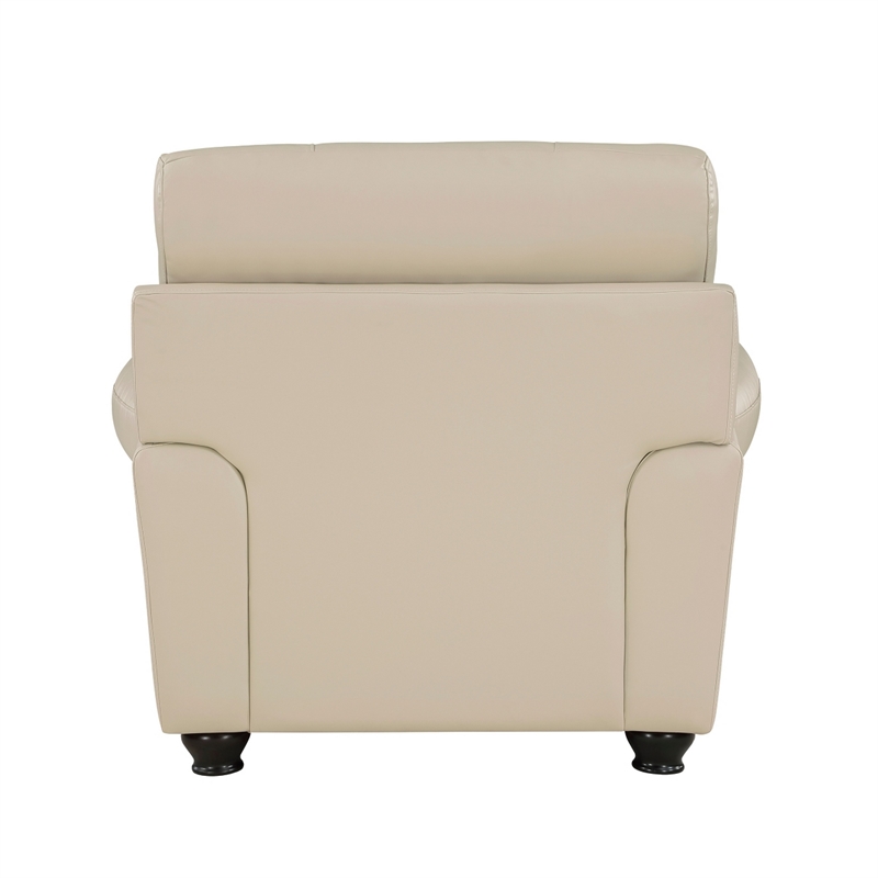 Pemberly Row 37 Inch Accent Chair in Cream Top Grain and Faux Leather Brown Wood