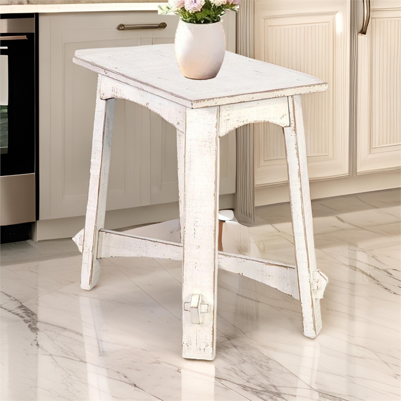 Pemberly Row Rustic Accent Chairside Table X Legs 24 Inch Distressed White