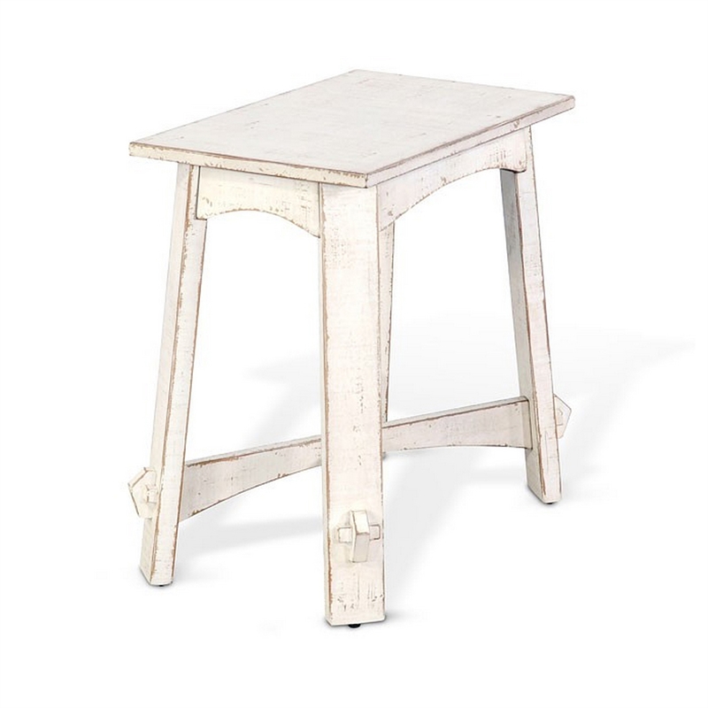 Pemberly Row Rustic Accent Chairside Table X Legs 24 Inch Distressed White