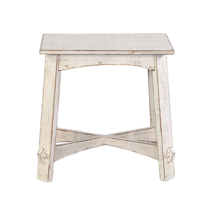 Pemberly Row Rustic Accent Chairside Table X Legs 24 Inch Distressed White
