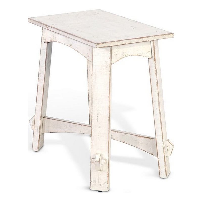 Pemberly Row Rustic Accent Chairside Table X Legs 24 Inch Distressed White