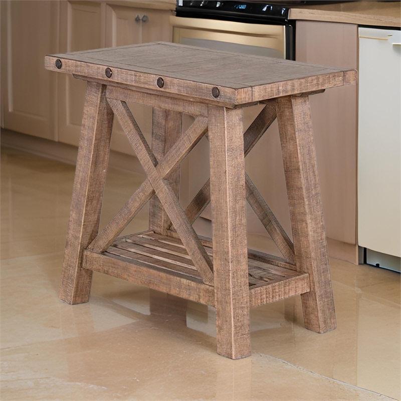 Pemberly Row Accent Chairside Table Light Brown Mahogany Rectangular 28 Inch