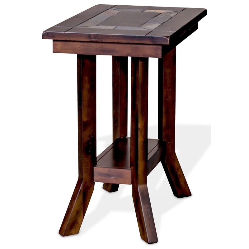 Pemberly Row Accent Chairside Table Dark Brown Mahogany Rectangular 25 Inch