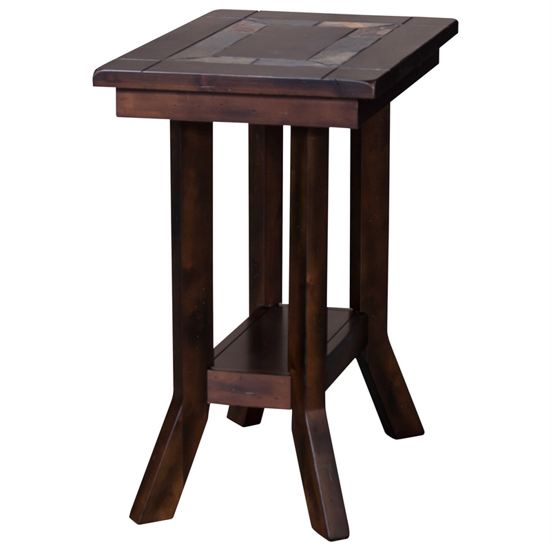 Pemberly Row Accent Chairside Table Dark Brown Mahogany Rectangular 25 Inch