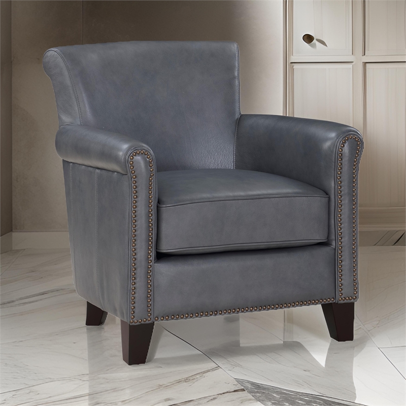 Pemberly Row 35 Inch Accent Chair in Gray Top Grain and Split Leather Solid Wood