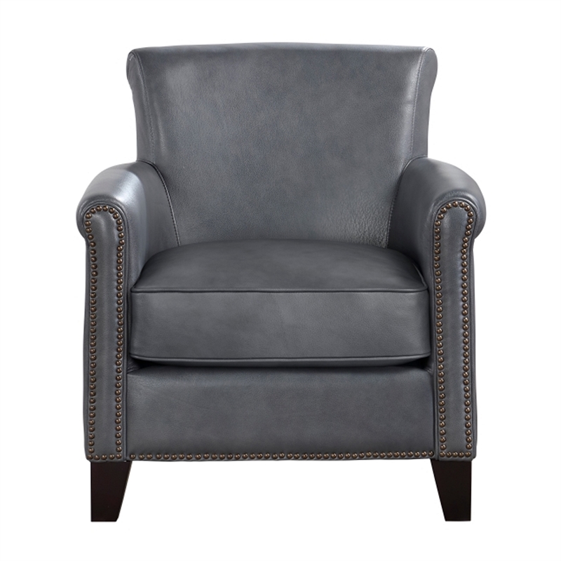 Pemberly Row 35 Inch Accent Chair in Gray Top Grain and Split Leather Solid Wood