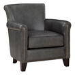 Pemberly Row 35 Inch Accent Chair in Gray Top Grain and Split Leather Brown Wood