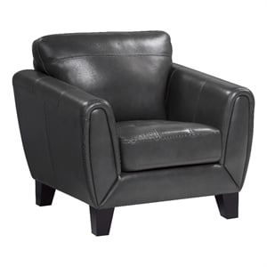 Pemberly Row 37&quot Accent Chair in Dark Gray Top Grain and Faux Leather Solid Wood