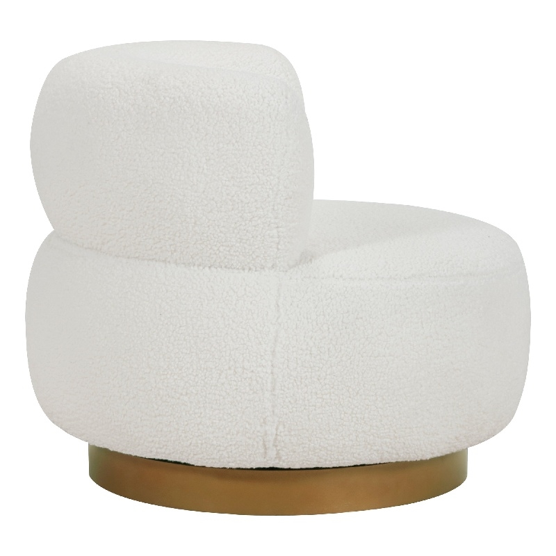 Pemberly Row 35 Inch Accent Chair with Swivel Function in White Sherpa Gold