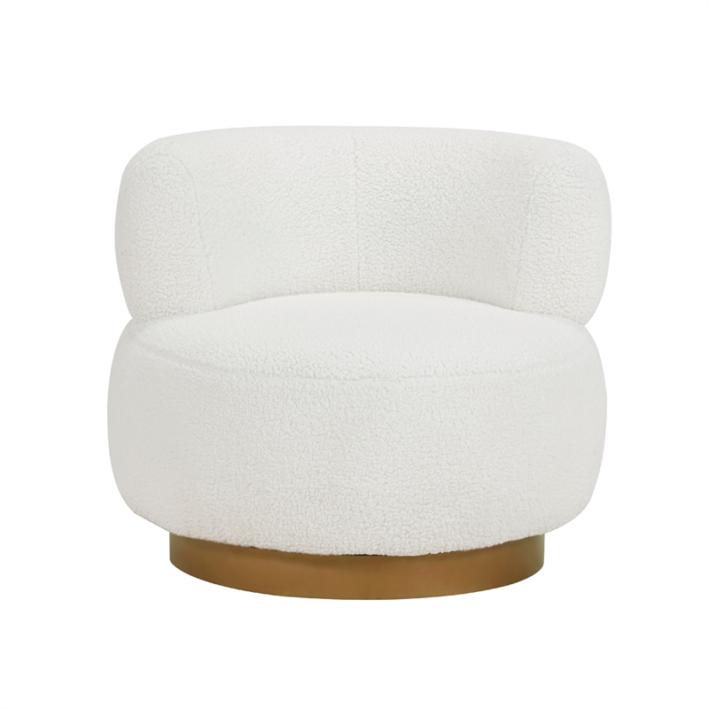 Pemberly Row 35 Inch Accent Chair with Swivel Function in White Sherpa Gold