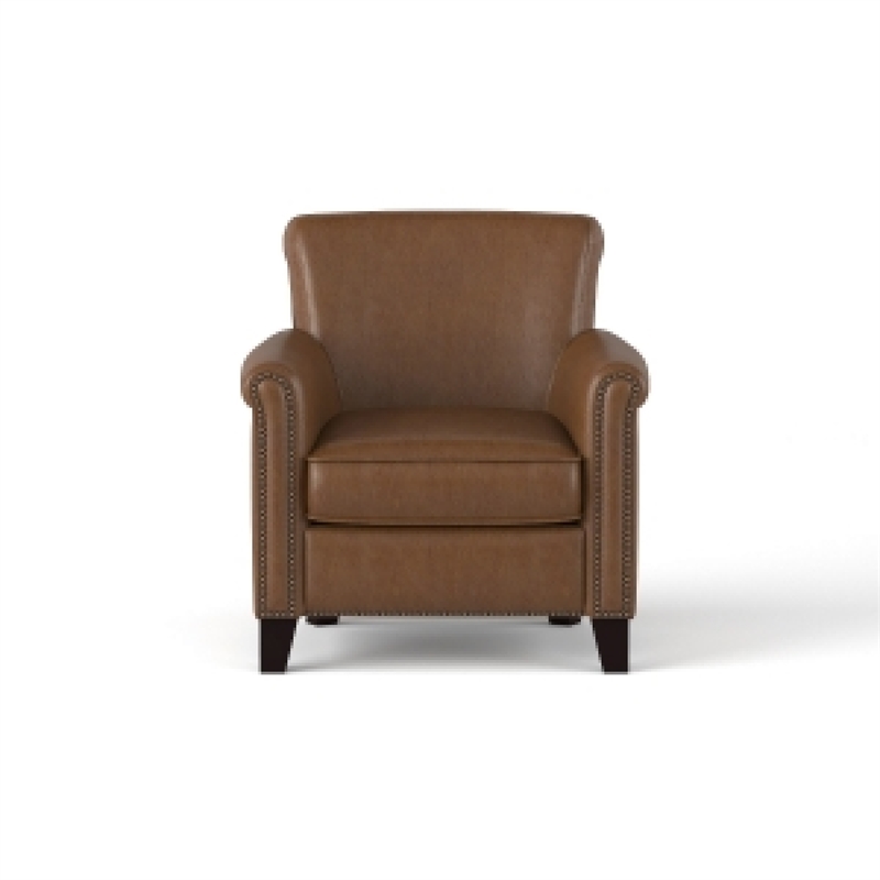 Pemberly Row 32 Inch Sofa Accent Chair in Brown Faux Leather Nailhead Trim