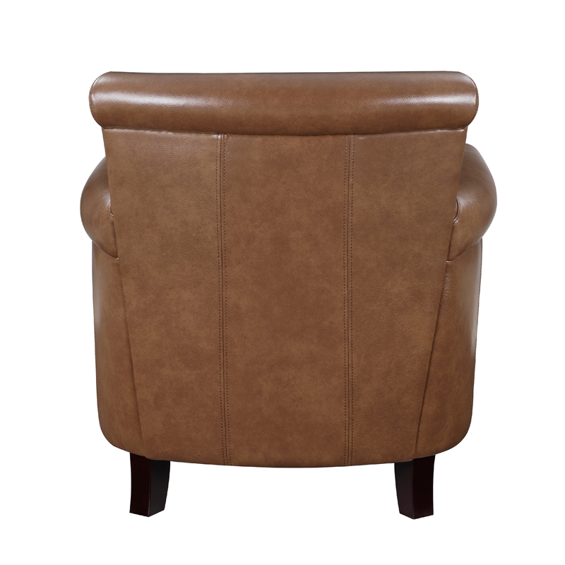 Pemberly Row 32 Inch Sofa Accent Chair in Brown Faux Leather Nailhead Trim