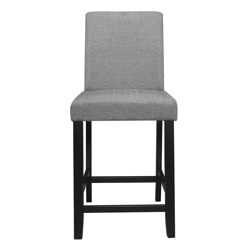 Pemberly Row 24 Inch Counter Height Chair in Gray Fabric Black Wood Set of 2