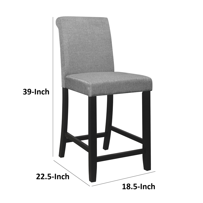Pemberly Row 24 Inch Counter Height Chair in Gray Fabric Black Wood Set of 2