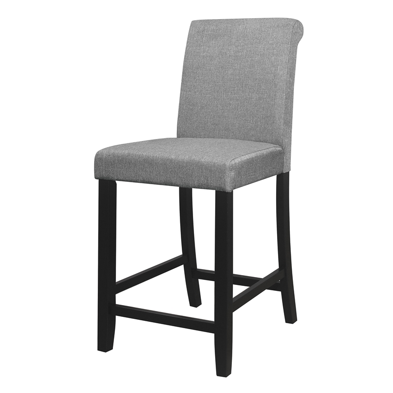 Pemberly Row 24 Inch Counter Height Chair in Gray Fabric Black Wood Set of 2