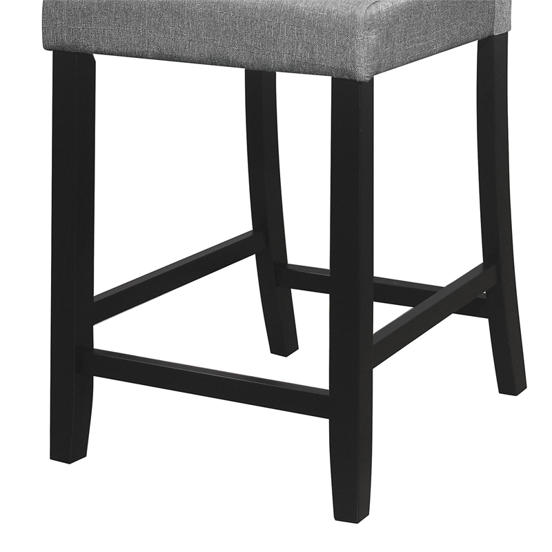 Pemberly Row 24 Inch Counter Height Chair in Gray Fabric Black Wood Set of 2