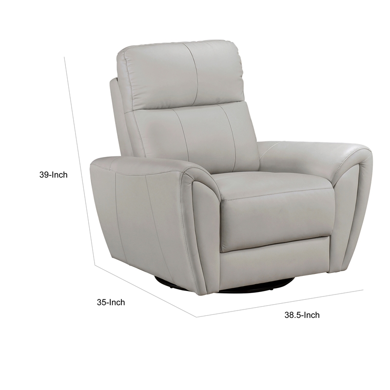 Pemberly Row 39 Inch Swivel Glider Chair in Gray Top Grain Leather Solid Wood