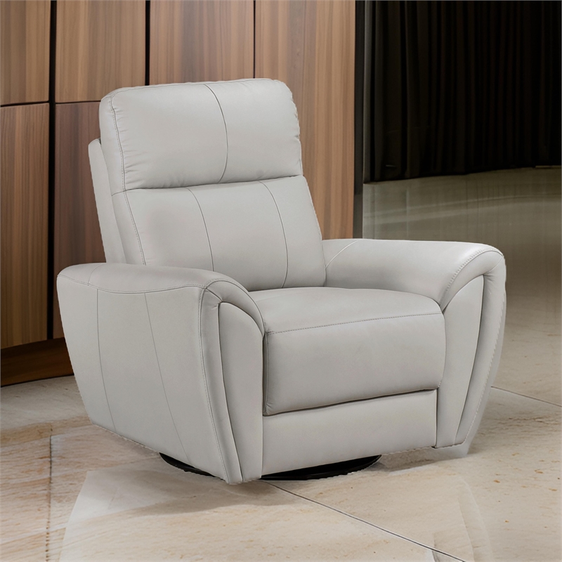 Pemberly Row 39 Inch Swivel Glider Chair in Gray Top Grain Leather Solid Wood