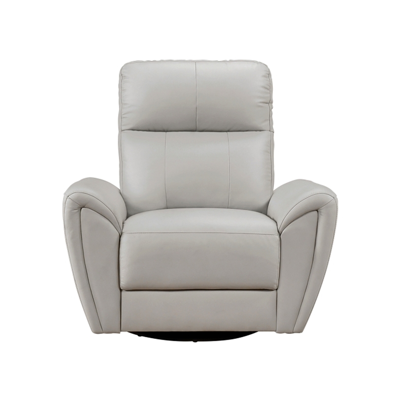 Pemberly Row 39 Inch Swivel Glider Chair in Gray Top Grain Leather Solid Wood