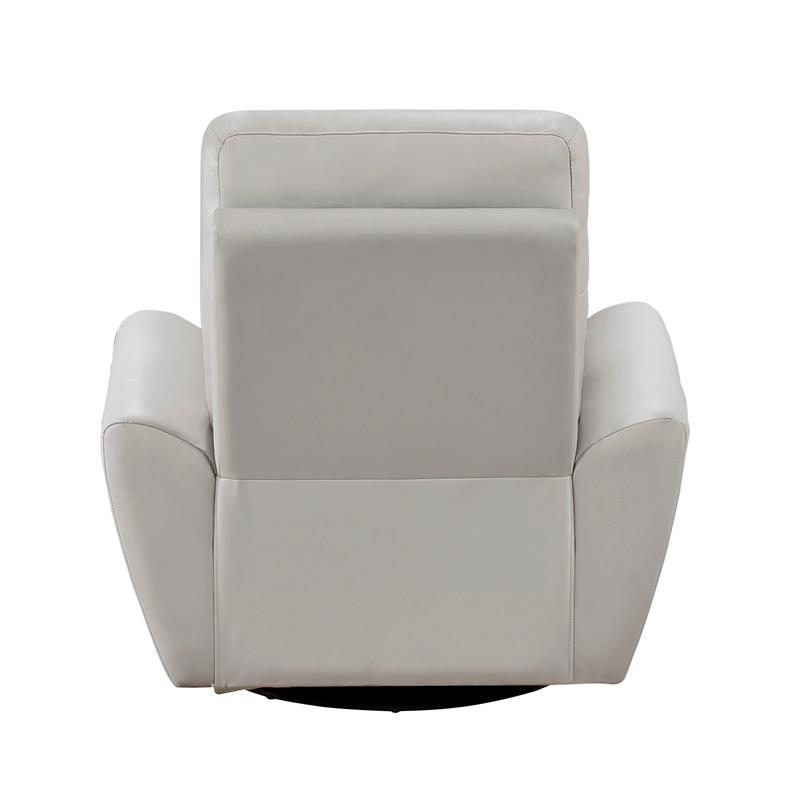 Pemberly Row 39 Inch Swivel Glider Chair in Gray Top Grain Leather Solid Wood
