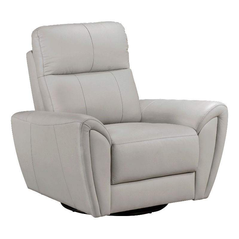 Pemberly Row 39 Inch Swivel Glider Chair in Gray Top Grain Leather Solid Wood