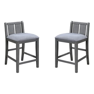 Pemberly Row 25 Inch Counter Height Chair Set of 2 in Gray Upholstery Solid Wood