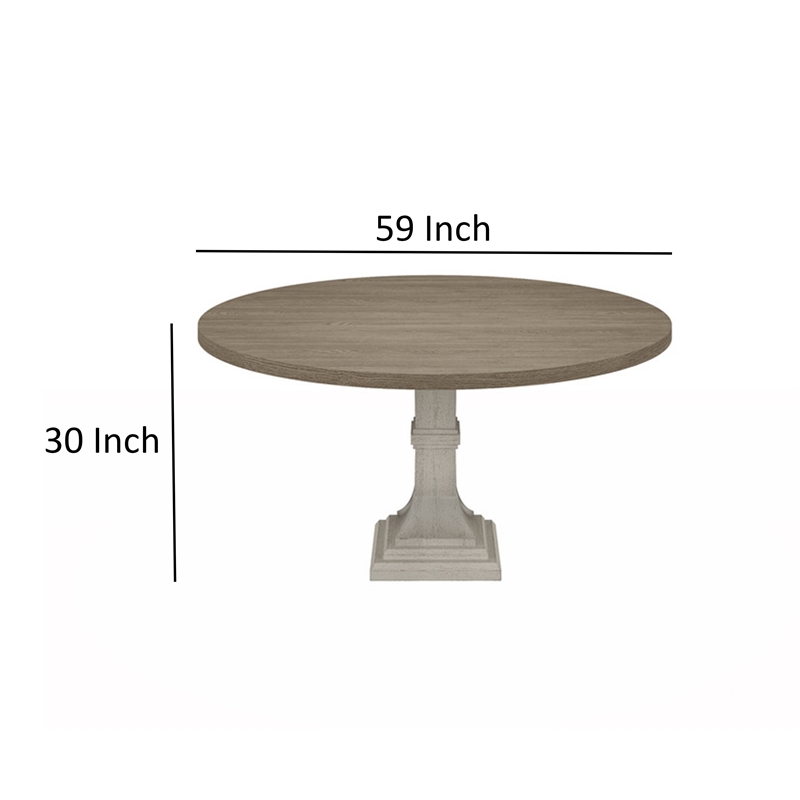 Pemberly Row 59 Inch Dining Table Round Top Pedestal Base in White Gray
