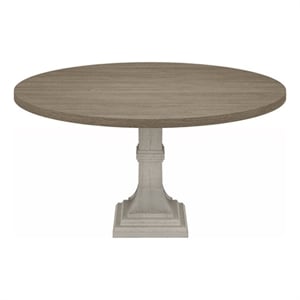 Pemberly Row 59 Inch Dining Table Round Top Pedestal Base in White Gray