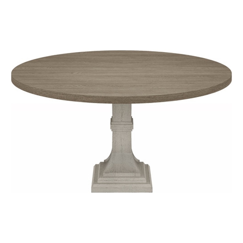 Pemberly Row 59 Inch Dining Table Round Top Pedestal Base in White Gray
