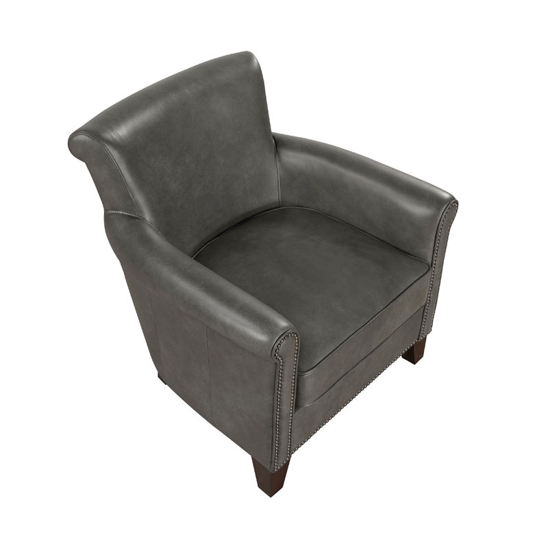 Pemberly Row 32 Inch Sofa Accent Chair in Gray Faux Leather Nailhead Trims