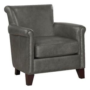 Pemberly Row 32 Inch Sofa Accent Chair in Gray Faux Leather Nailhead Trims